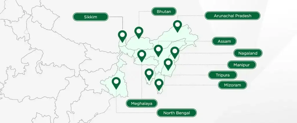 Presence map across Northeast India, Bhutan, and North Bengal